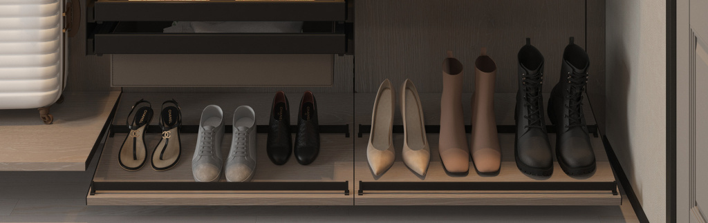 A new, convenient shoe storage solution: an aluminium shoe rack profile ARISTO is a simple and practical way to create shoe shelves in hallways, dressing rooms, and walk-in closets.